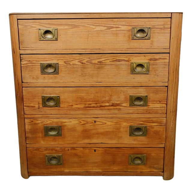Vintage Campaign Pine Chest of Drawers, 1960 For Sale