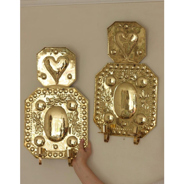 Metal Large Mid-Century Baroque Brass Double-Arm Sconces, Set of 2 For Sale - Image 7 of 17
