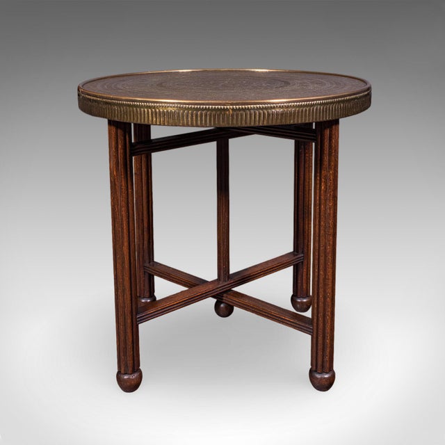 Vintage Campaign Table, Middle Eastern, Beech, Brass, Berber, Folding, Art Deco For Sale - Image 4 of 12