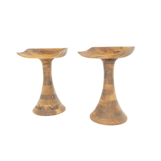 Turned Bases Carved Seat Solid Oiled Walnut Bar Stools MINT! For Sale - Image 9 of 14