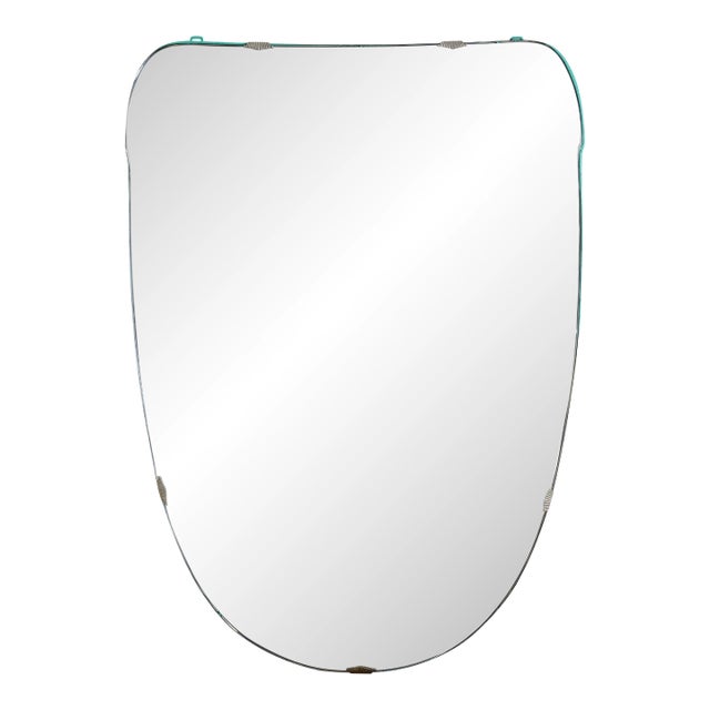 Italian Brass & Turquoise Painted Wood Wall Mirror, 1970s For Sale