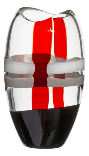 Small Ellisse Vase in Ivory, Red, and Black Streaks by Carlo Moretti