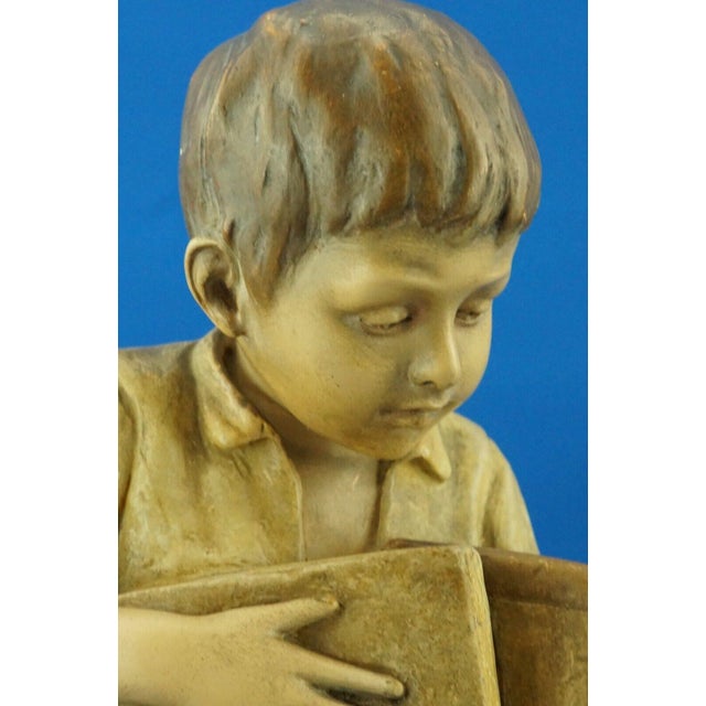 19th Century Terracotta Sculpture Child with Books by Otto Petri for Goldscheider, Austria, 1800s For Sale - Image 14 of 18