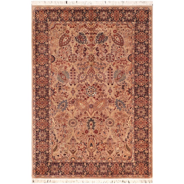 1990's Floral Pak-Persian Taupe/Blue Wool Rug - 6'1'' X 9'1'' For Sale - Image 9 of 9