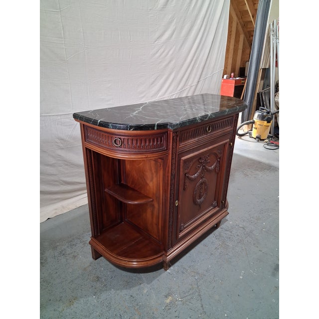 French Antique French Louis XVI Revival Mahogany Marble Top Dining Room Suite For Sale - Image 3 of 18