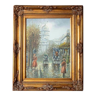 Vintage European Street Scene Original Oil Painting Signed J. Turner For Sale