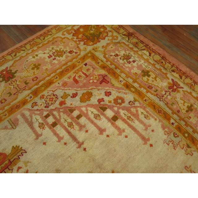 Ivory and Pink Antique Turkish Oushak Rug - 10'3" x 13'4" For Sale - Image 4 of 12