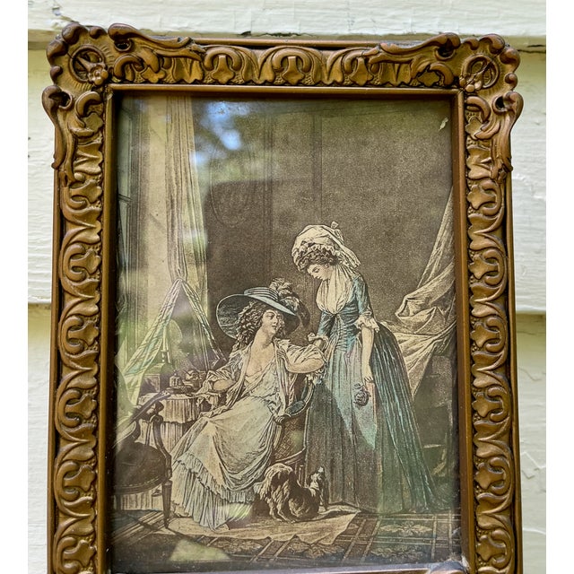 1860s French Trumeau Mirror Narrow Gold Frame Scene of Lay of the House & Her Maid For Sale - Image 4 of 5