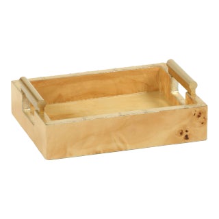 Dubbo Burl Wood Rectangular Tray with Gold Handles, 9.5" x 5.5" For Sale