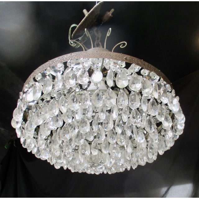 Beaux-Arts 1920s Gilt Brass and Crystal Beaded Basket Chandelier For Sale - Image 3 of 11