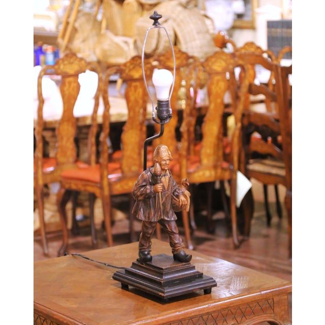 French 19th Century Carved Wood Figure Table Lamp Signed Jeret For Sale - Image 3 of 12
