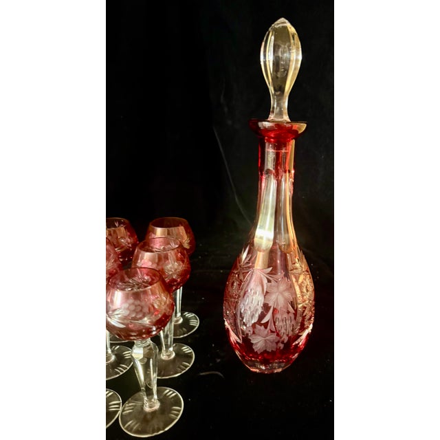 Mid-Century Modern Small Nachtmann Traube Cranberry Brandy Decanter Set - 7 pcs For Sale - Image 3 of 12