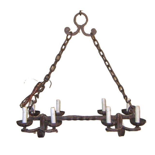 Traditional Mid 20th Century Suspended 8-Light Iron Chandelier For Sale - Image 3 of 9