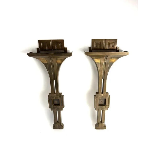 Metal Italian Art Deco Style Wall Lamps in Bronze by Banci, 1970s, Set of 2 For Sale - Image 7 of 8