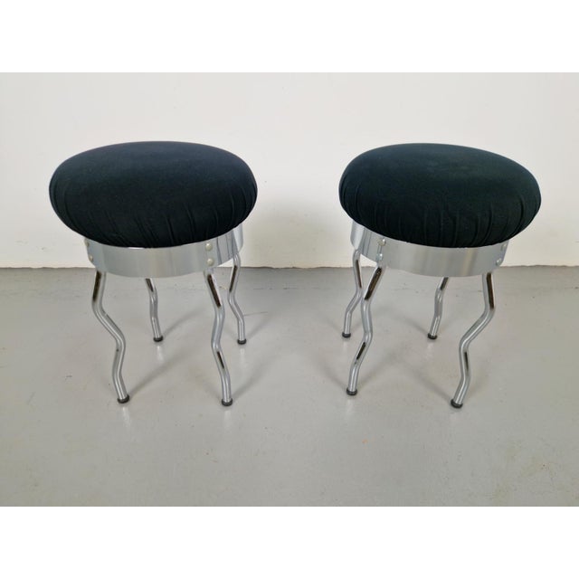 Ikea Vintage Uri Stools with Waved Chrome Legs and Black Seats by Per Ivar Ledang for Ikea, 1995, Set of 2 For Sale - Image 4 of 11