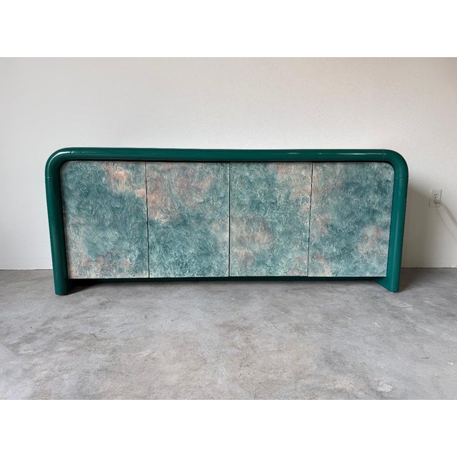 1980s Postmodern Green Lacquer Four-Door Sideboard / Credenza For Sale - Image 4 of 18