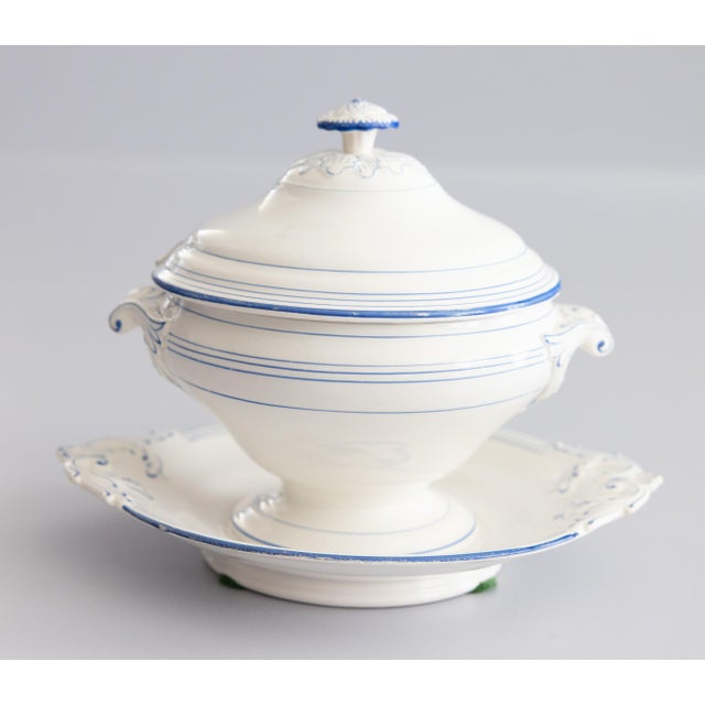 Antique French Blue & White Porcelain Lidded Sauce Tureen For Sale - Image 10 of 10