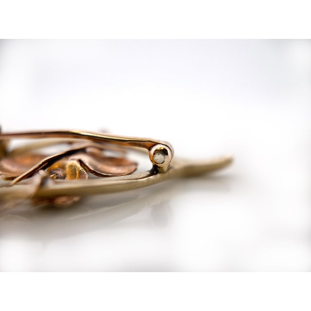 Metal Antique Wishbone & Four Leaf Clover Brooch, 10k For Sale - Image 7 of 8