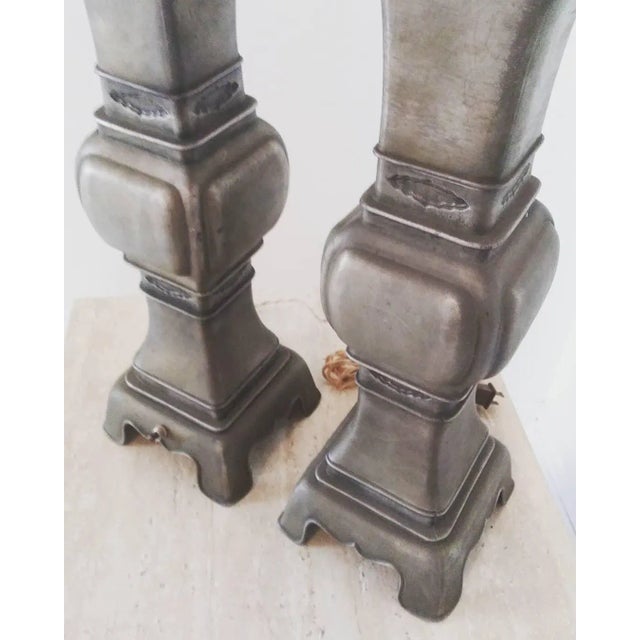Vintage 1950s Pewter Lamps - a Pair For Sale - Image 9 of 13