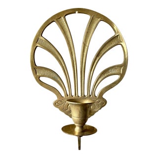 Mid 20th Century Solid Brass Scalloped Shell Candlestick Wall Sconce For Sale
