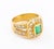 14K yellow gold ring, brightly polished, featuring a centered bezel set emerald, weighing approx. 0.35 ct, further...