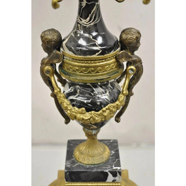 Vintage French Louis XV Style Brevettato Italy Brass & Marble Figural Clock Set For Sale - Image 10 of 16