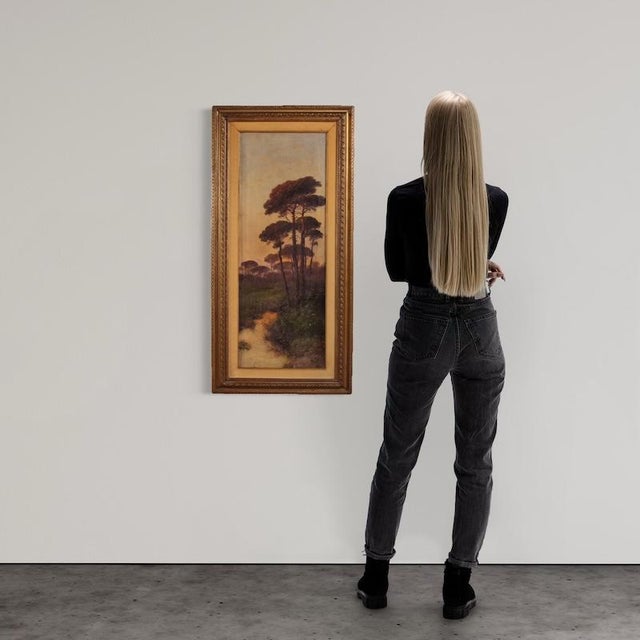 Italian painting from the late 19th century. Oil on canvas, first canvas, artwork depicting a woodland landscape with a...
