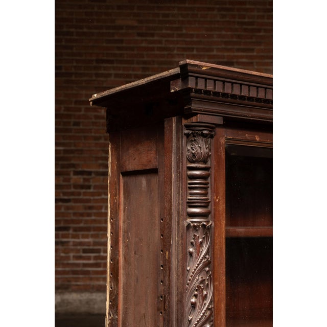 Early 20th Century Monumental Renaissance Revival Carved Wood Library Display Cabinet For Sale - Image 9 of 14