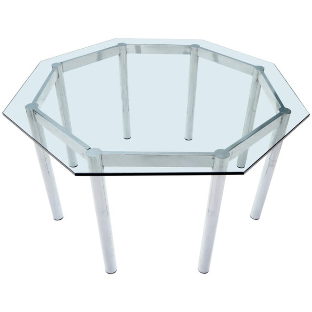 Round Octagon Glass Chrome Base Mid-Century Modern Dining Table For Sale - Image 10 of 10