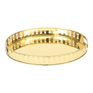 Vintage Oval Brass Cutout Tray With Handles For Sale