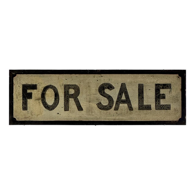 Large Vintage "For Sale" Sign Hand Painted on Sheet Metal, Early 20th Century For Sale