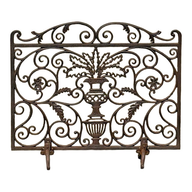 Vintage Cast Iron Decorative Fireplace Screen For Sale