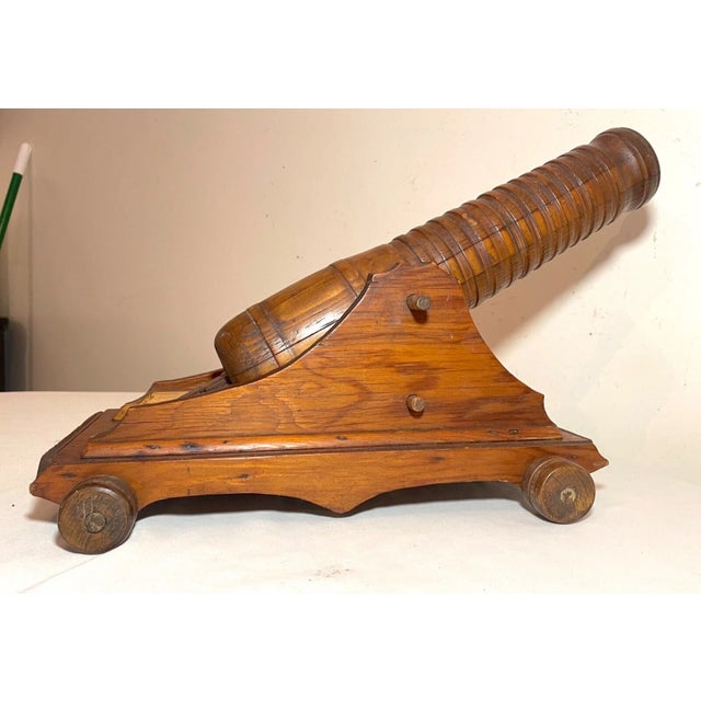 19th Century Arge Antique Hand Made Carved Folk Art Wood Military Cannon Model Sculpture For Sale - Image 5 of 13