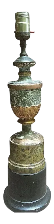 Carved Wood Faux Green Marble Urn Table Lamp