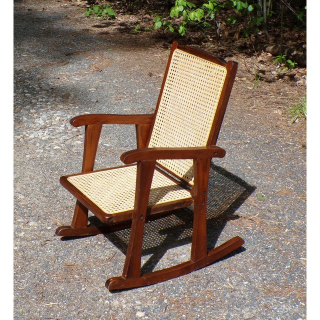 Brown Vintage Mid Century Child Size Small Cane Rocking Chair Rocker For Sale - Image 8 of 14