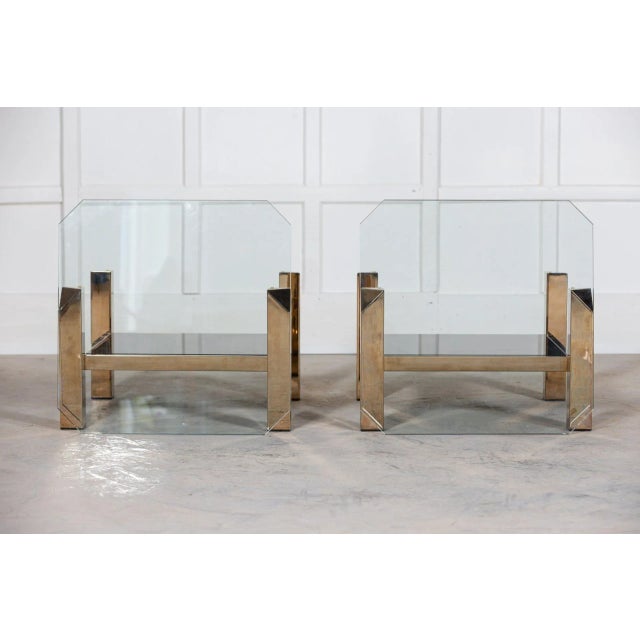 Gold Plated Two-Tier Side Tables from Belgochrom, 1970s, Set of 2 For Sale - Image 4 of 10