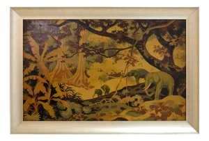 French Art Deco Framed Panel Depicting Elephants in a Jungle Pattern, 1920s