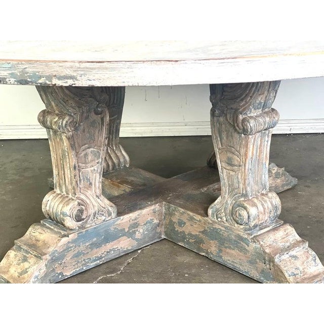 Monumental Round Dining Table, Distressed Neoclassical Style For Sale - Image 15 of 18