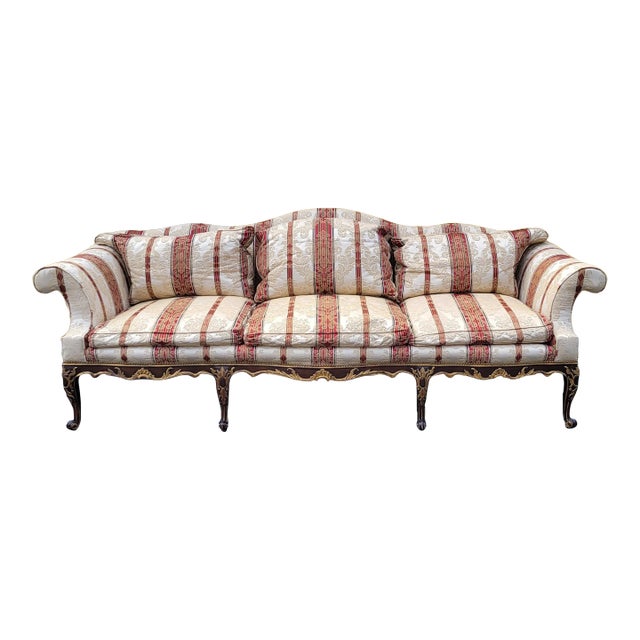 Late 20th-C. French Louis XVI Style Sofa by Ej Victor in Stripe Damask For Sale