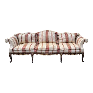 Late 20th-C. French Louis XVI Style Sofa by Ej Victor in Stripe Damask