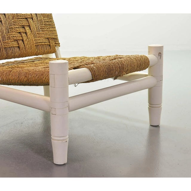 White Oak Low Seat Lounge Chair in Sisal Rope with Footstool in the Style of Charlotte Perriand, 1960s For Sale - Image 14 of 16