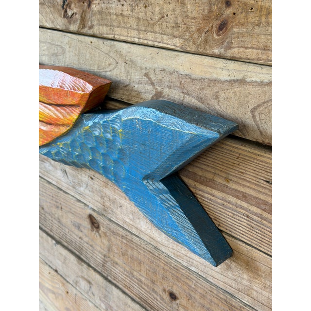 Orange Vintage Hand-Carved Coastal Folk Art Mermaid Wall Sculpture For Sale - Image 8 of 12