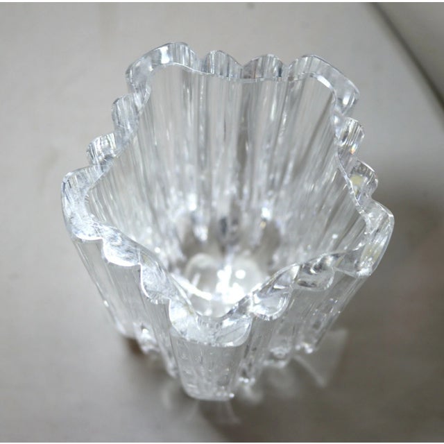 Vintage Hand Made Blown Anna Ehrner Kosta Boda Thick Clear Crystal Glass Vase For Sale - Image 12 of 12