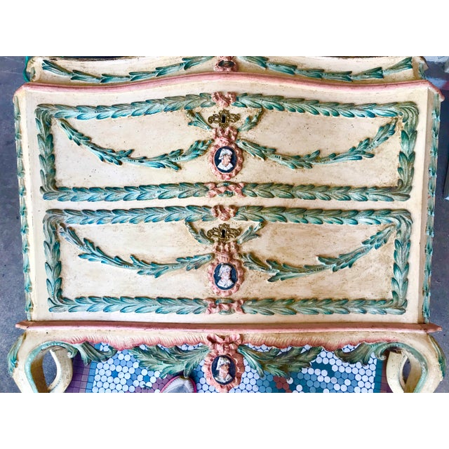 Cream Venetian or Italian Pastel Painted and Carved in Relief Commode For Sale - Image 8 of 13