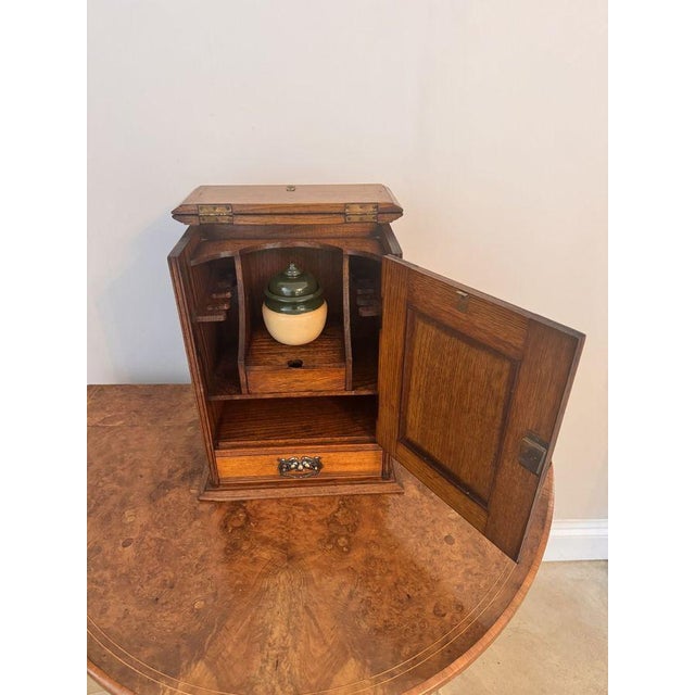 Antique Art Nouveau Golden Oak Smoker's Cabinet, 1920, Set of 2 For Sale - Image 3 of 7
