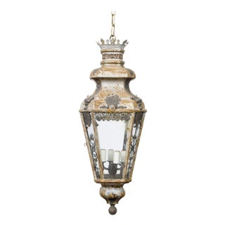 19th Century Italian Tôle Four-Light Lantern with Palmette Motifs, USA Wired For Sale