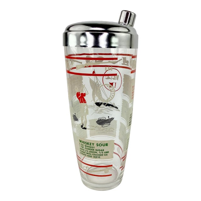 Vintage Hazel Atlas Sports Themed Recipe Cocktail Shaker For Sale