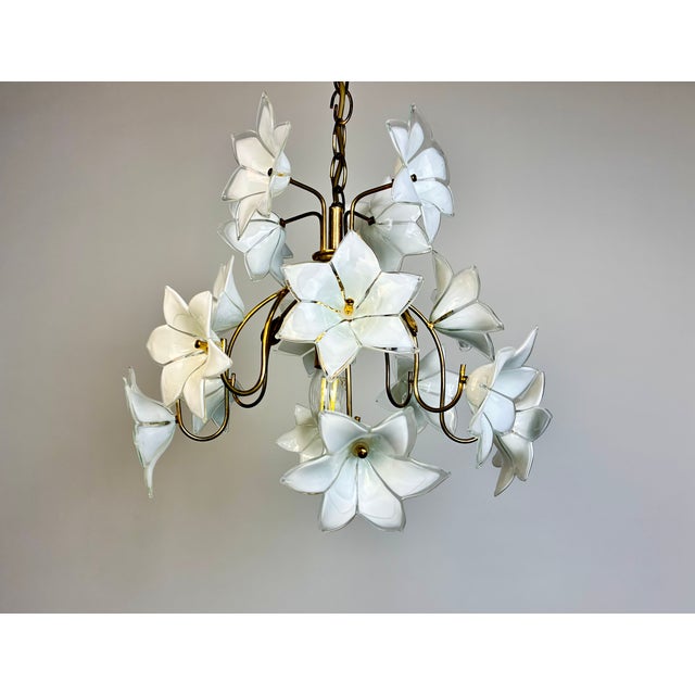 Vintage Murano Style Glass Flower Chandelier, White Floral Ceiling Light, Italian Romantic Bedroom Lighting - a Pair For Sale - Image 11 of 16