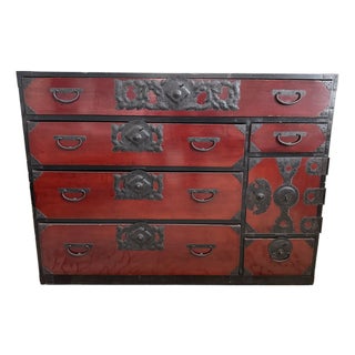 Vintage Japanese Isho-Dansu Tansu Chest – Traditional Clothing/Kimono Chest With Ornate Iron Hardware For Sale