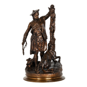 French Antique Bronze Sculpture “Scottish Hunter”, Pierre Jules Mene Ca. 1900